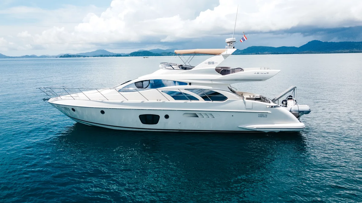 Azimut 55 After 8 — profile view under way off Phuket