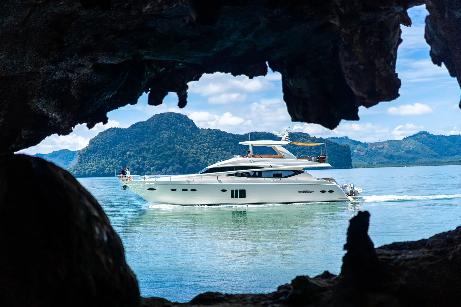 Princess 78 Maritimus — seen through a sea cave