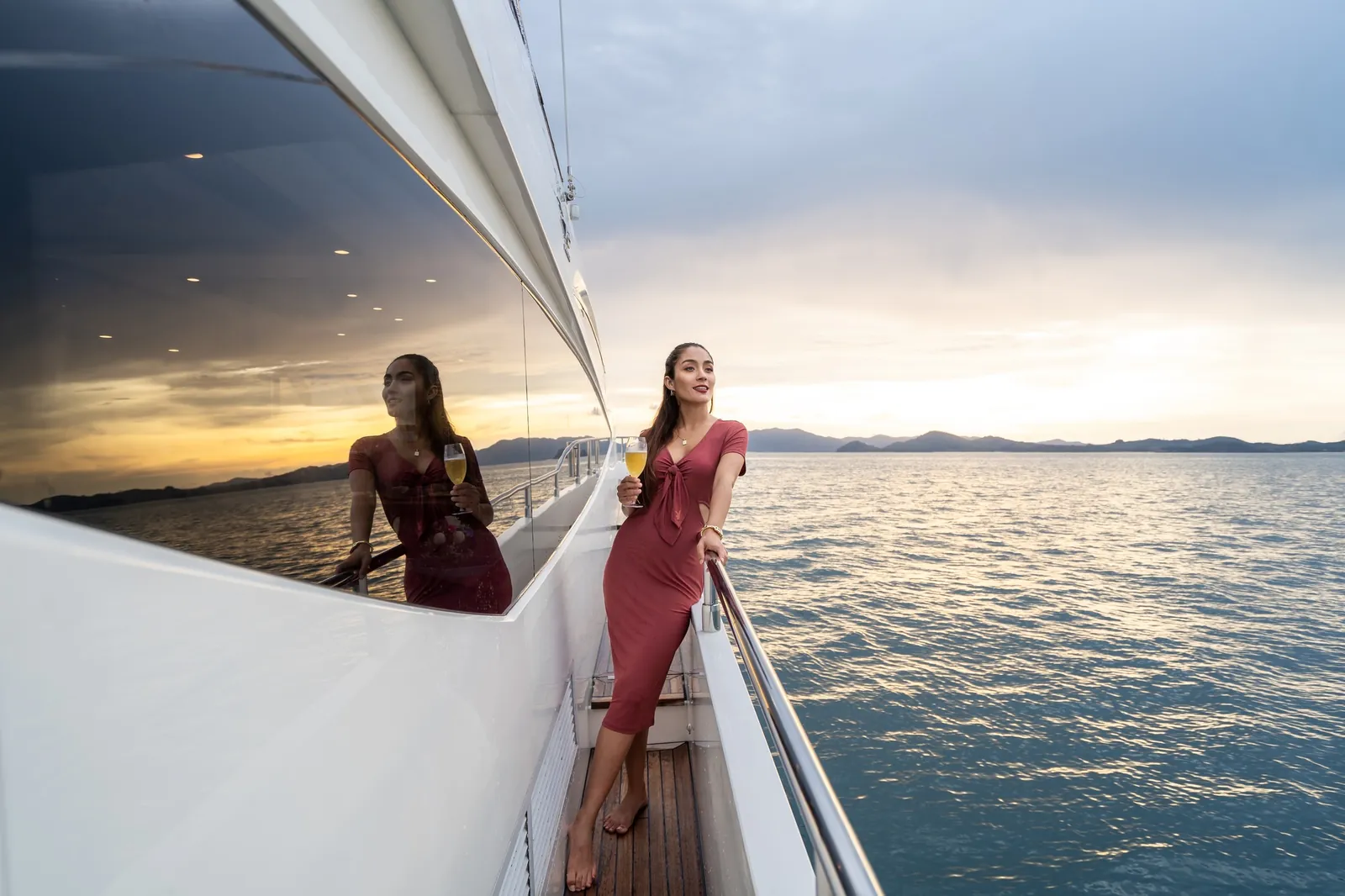 Princess 78 Maritimus — side deck at sunset