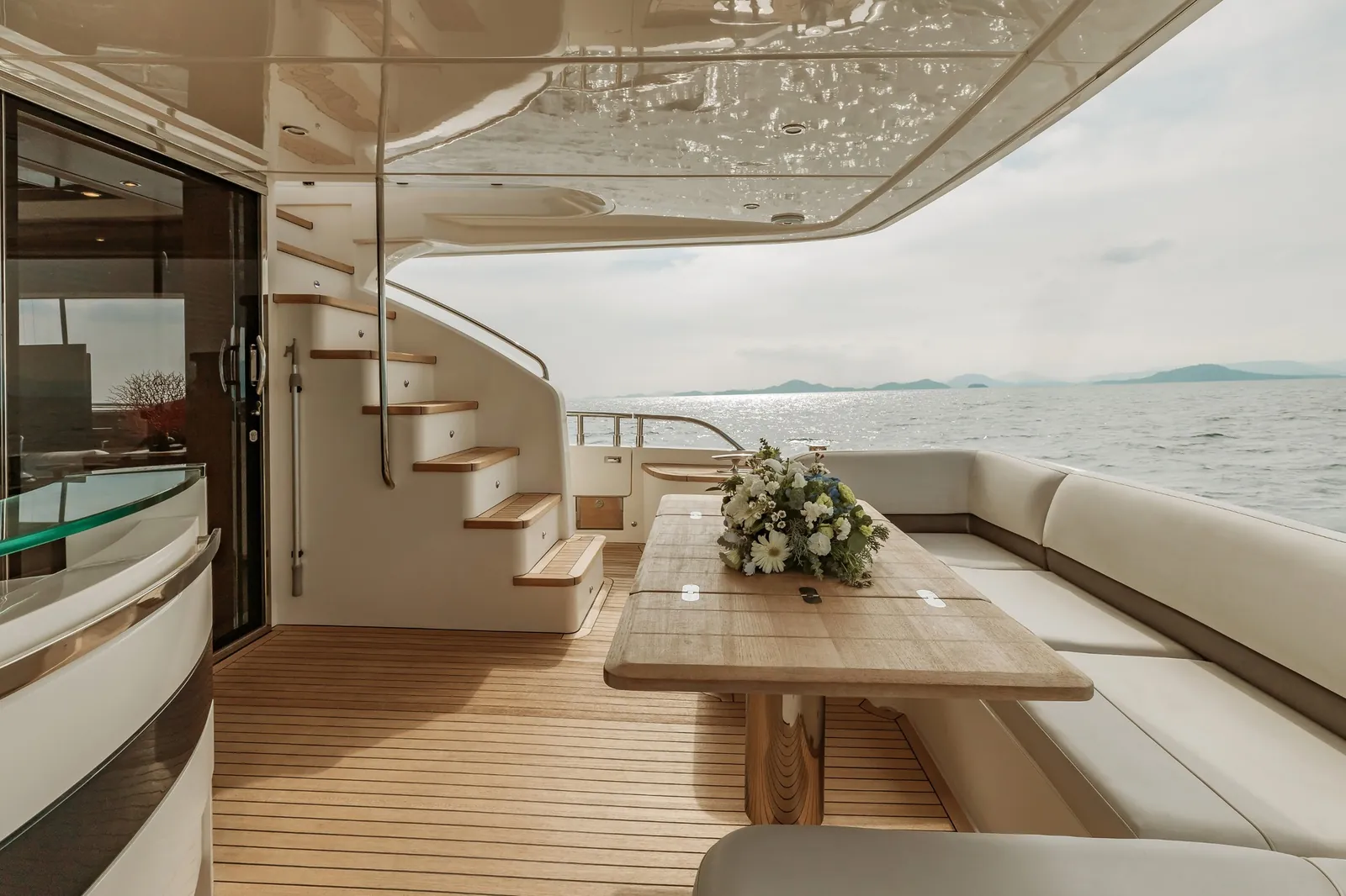 Princess 78 W.J. Lip — aft deck and stairs to the flybridge