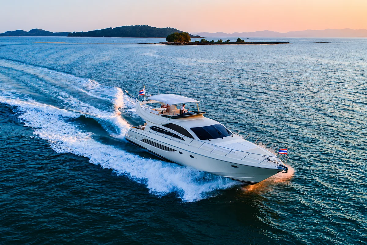 Riva 70 Aria Blue — under way at speed in the Andaman Sea