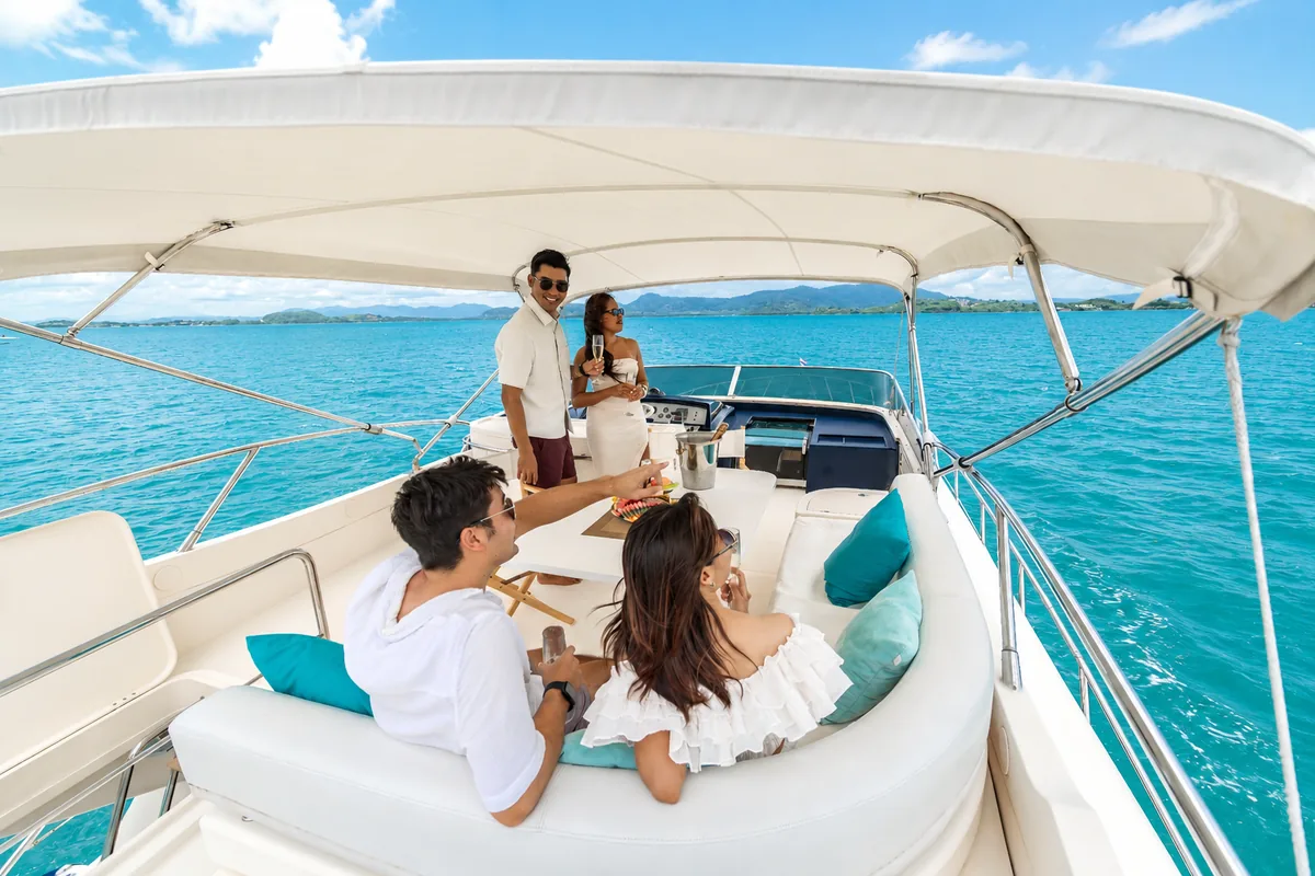 Riva 70 Aria Blue — flybridge lounge and sunbed
