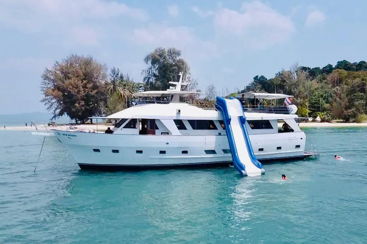 Siam Princess 70 — water slide rigged off the deck at anchor